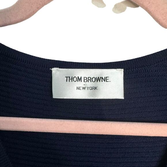Thom Browne Navy Sleeveless Wool Blend Midi Sweater Dress - Picture 3 of 9